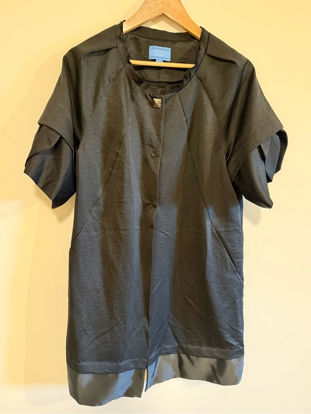 Simply Vera Vera Wang Black Short Sleeve Satin Evening Coat Jacket Size Large